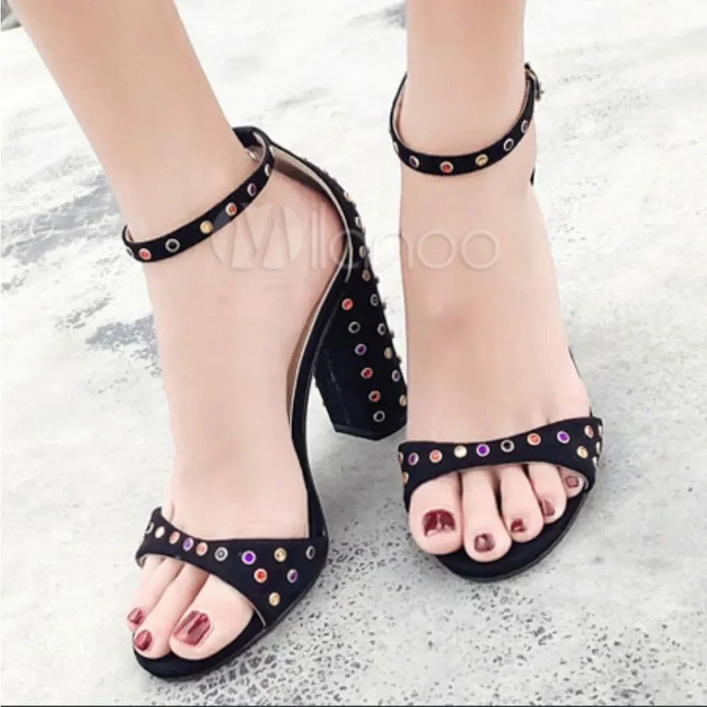GLAZE ANKLE STRAP OPEN TOE STILETTO HEEL STUDDED SANDAL